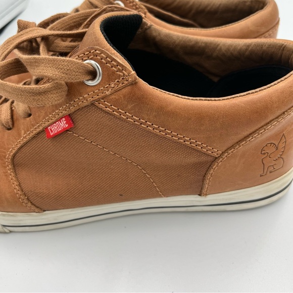 Chrome Men's Brown Leather & Mesh Lace Up Low Top Casual Sneakers 9.5 Skater - Picture 15 of 16